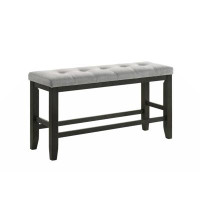 Wildon Home® 1Pc Modern Counter Height Bench Tufted Upholstery Tapered Wood Legs Bedroom Living Room Furniture Gray Line