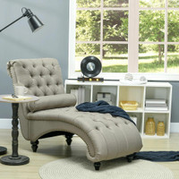 BUTTON TUFTED CHAISE LOUNGE CHAIR INDOOR UPHOLSTERED LOUNGE CHAIR