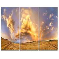 Design Art Rainbow at Sunset After Storm - 3 Piece Graphic Art on Wrapped Canvas Set