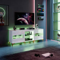 Wrought Studio Modern TV Stand with LED Lights and High Glossy Cabinets