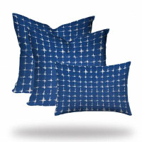 HomeRoots Set Of Three 20" X 20" Blue And White Blown Seam Gingham Throw Indoor Outdoor Pillow