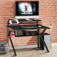 Inbox Zero PVC Coated Ergonomic Metal Frame Gaming Desk With K Shape Legs
