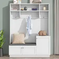Hokku Designs Elegant Design Hall Tree With Comfort And Storage Solutions, Functional Hallway Shoe Cabinet With Bench&Cu