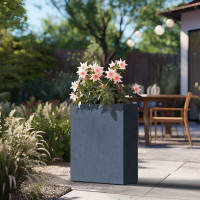 Ebern Designs 27" High Granite Gray Elongated Square Modern Large Tall Outdoor Cement Planter Plant Pot