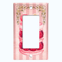 WorldAcc Metal Light Switch Plate Outlet Cover (Raspberry Cake Paris Rose Petal Frame Pink Stripes - Single Toggle)