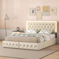 wtressa Queen Upholstered Bed Frame With 4 Storage Drawers