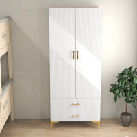 Mercer41 Rebbekah white wardrobe closet with doors and drawers,armoire closet, wardrobe storage closet