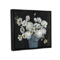Red Barrel Studio Red Barrel Studio® White Mixed Flowers Rustic Planter Framed Floater Canvas Wall Art By Nan