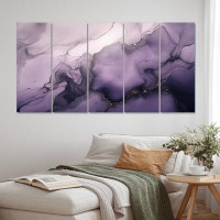 Wrought Studio Purple And Grey Marble Ink Clouds X - Fractals Metal Wall Art Set