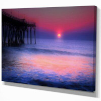 Made in Canada - East Urban Home Pier sunrise with Purple Sunset - Wrapped Canvas Photograph Print