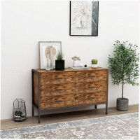 17 Stories 2-Tier Industrial Style Sturdy Steel Frame Nightstand,Accent Chest With 6 Drawers