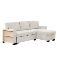 Latitude Run® Stylish And Functional Light Chaise Lounge Sectional With Storage Rack Pull-Out Bed Drop Down Table  And U