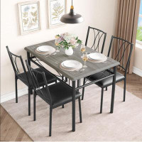 17 Stories Rustic Grey 5-Piece Dining Table Set For 4 - Rectangular Kitchen Table And Upholstered Chairs Ensemble, Ideal