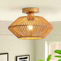 Bay Isle Home™ Lucama 1-Light Brown Paper Rope Hexagonal Modern Industrial Dimmable Iron Ceiling Lamps
