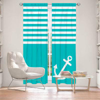 East Urban Home Lined Window Curtains 2-panel Set for Window Size Organic Sat Teal Love Anchor Nautical