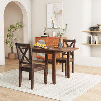 Gracie Oaks TOPMAX 3-Piece Wood Drop Leaf Breakfast Nook Dining Table Set With 2 X-Back Chairs For Small Places