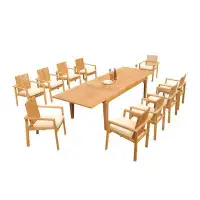 Teak Smith Grade-A Teak Dining Set: 122" Atnas Double Extension Rectangle Table And 10 Stacking Arm Chairs