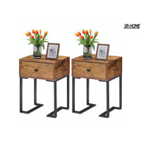 SR-HOME Modern Nightstand Set Of 2 With Drawer End, Side Table For Bedroom, Living Room, Small Space, Night Stand With O