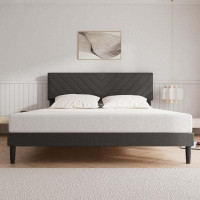 Rephen King Size Modern Upholstered Platform Bed Frame With Adjustable Headboard And Solid Wood Slats Support, Non-Slip