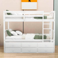 Harriet Bee Ehrfried Twin Over Twin 3 Drawer Standard Bunk Bed with Trundle by Harriet Bee