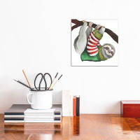 East Urban Home Christmas Sloth II - Wrapped Canvas Print