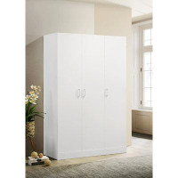 Ebern Designs Adikus White 3-Door Wardrobe Cabinet Armoire With Storage Shelves And Hanging Rod