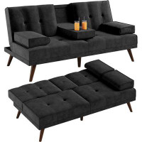 Latitude Run® 60" Small Loveseat, 3 In 1 Cute Convertible Sofa Bed, Modern Futon Recliner Sleeper W/2 Cup Holder, Uphols