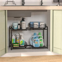 Rebrilliant Expandable Under Sink Organizers And Storage, 2-Tier Cabinet Organizer Shelf With 2 Slide-Out Baskets, ,Blac