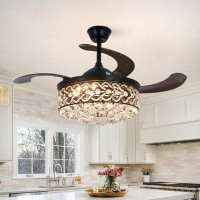 House of Hampton 42" Emerito 4 - Blade LED Smart Crystal Ceiling Fan with Remote Control and Light Kit Included