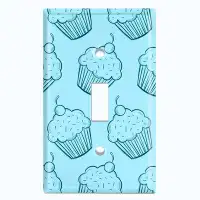 WorldAcc Metal Light Switch Plate Outlet Cover (Coffee Treats Cup Cake Light Blue - Single Toggle)