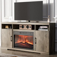 Winston Porter Narmeen One-Piece Storage Credenza with Electric Fireplace Included