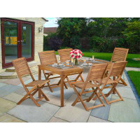 Winston Porter 7 Piece Patio Dining Set Consist of a Rectangle Acacia Table and 6 Folding Side Chairs