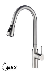 Pullout Kitchen Faucet 19 Three Function With Pause Button In Brushed Nickel Finish