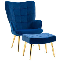 MODERN ACCENT CHAIR WITH OTTOMAN, UPHOLSTERED ARMCHAIR WITH FOOTREST
