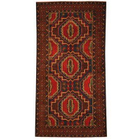 Millwood Pines Hartste Tribal Balouchi Hand-Knotted Wool Navy/Red Area Rug