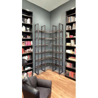 HomeRoots Black Iron Framed Curved Wooden Shelving Unit