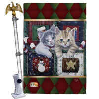 Breeze Decor Christmas Calendar Kittens - Impressions Decorative Aluminum Pole & Bracket House Flag Set HS114097-BO-02