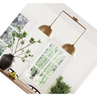 Everly Quinn Modern 2-Light Pendant Island Light Fixture, Brass Hanging Lights With Gold Metal Shade And Adjustable Cord