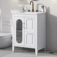 Ebern Designs 24" Free Standing Single Bathroom Vanity With Ceramic Top,White