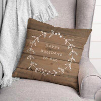 The Holiday Aisle® Happy Holidays Rustic Wood Throw Pillow