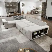 TRADROU Modern 4-in-1 U Shaped Sectional Sleeper Sofa With Storage Cabinet 7 Seats Sofas With Pull Out Couch Bed For Liv