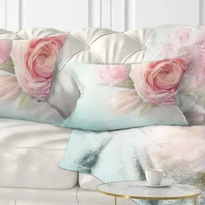 East Urban Home Floral Flowers Against Background Lumbar Pillow