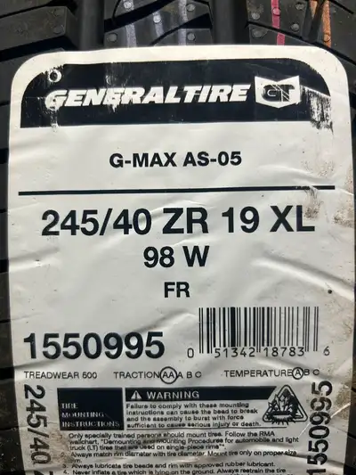 4 Brand New General G-Max AS-05  245/40ZR19 XL All Season tires. *** WallToWallTires.com ***