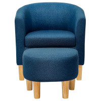 Ebern Designs Ebern Designs Accent Chair W/ Ottoman Upholstered Sofa Barrel Comfy Armchair & Footrest