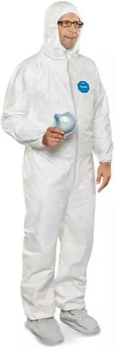 DUPONT TYVEK DELUXE WHITE COVERALL PROTECTS AGAINST HAZARDOUS DRY DUST AND AEROSOLS, PAINT AND NON-H...