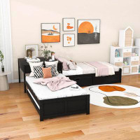 GoBeyondFurniture Twin Size 2 Drawers L-shaped Platform Beds with Trundle and Built-in Table