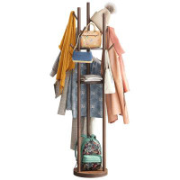 Co-t Coat Rack Freestanding, Rotary Coat Rack Stand With 8 Hooks, Bamboo Wood Coat Tree For Clothes/Bags/Hats, Sturdy Fr