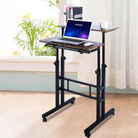 Inbox Zero Double Adjustable Computer Desk Home Office Workstation With Rolling Wheels, Portable Laptop Table For Standi