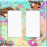 WorldAcc Metal Light Switch Plate Outlet Cover (Three Fairy Princesses Teal Pink  - Double Rocker)