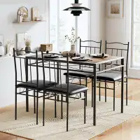 17 Stories Classic 5 Piece Dining Table Set, 1 Dining Table And 4 Dinner Chairs With PU Cushion (Brown And Black)